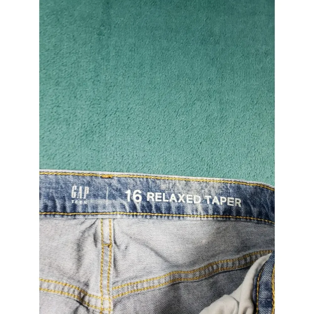 Gap Jeans Size 16 Youth Boys Teen Blue Stretch Denim Pant Mid Rise Relaxed Taper